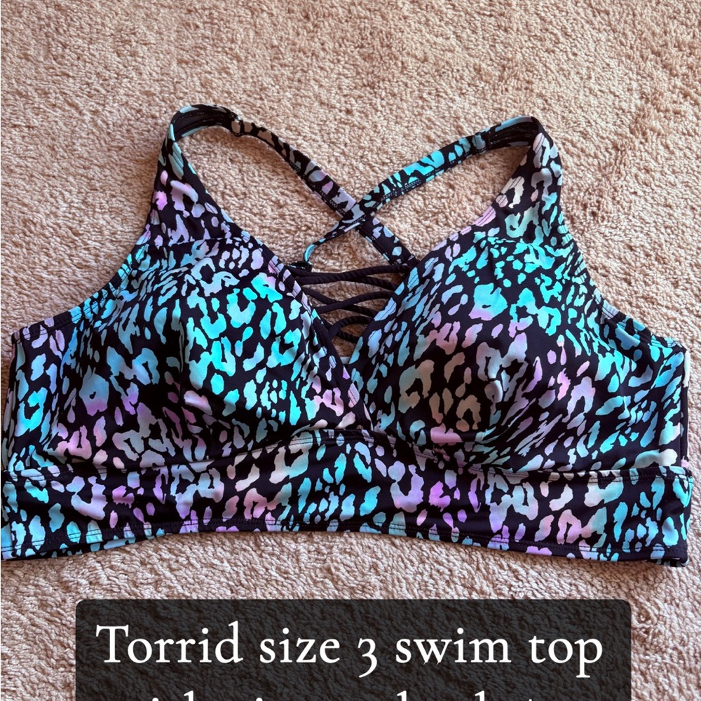 Torrid Black and Blue Criss-Cross Swim Top